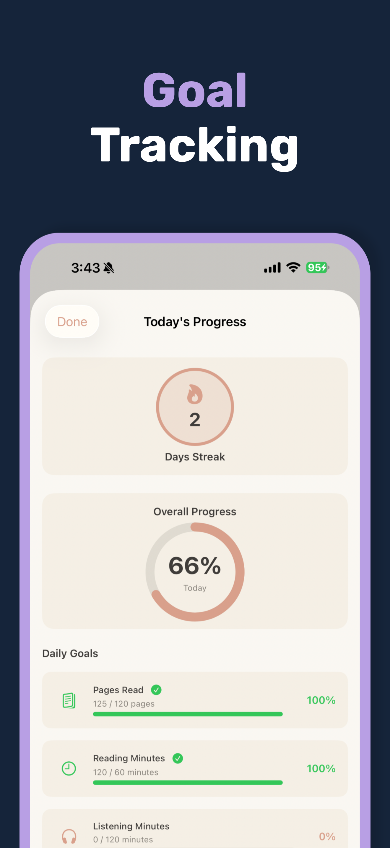 Goal tracking with reading streak