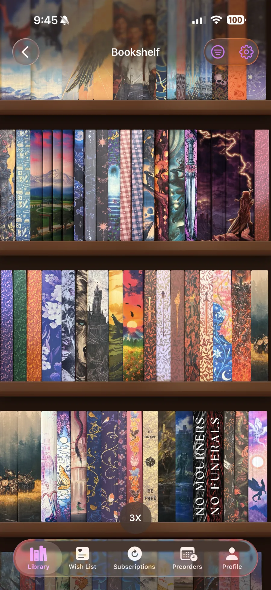Bookmark virtual bookshelf showing painted book edges