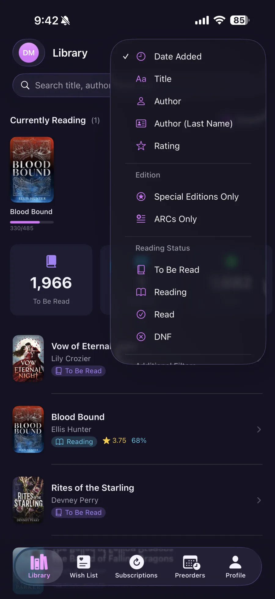 Filter and sort your library